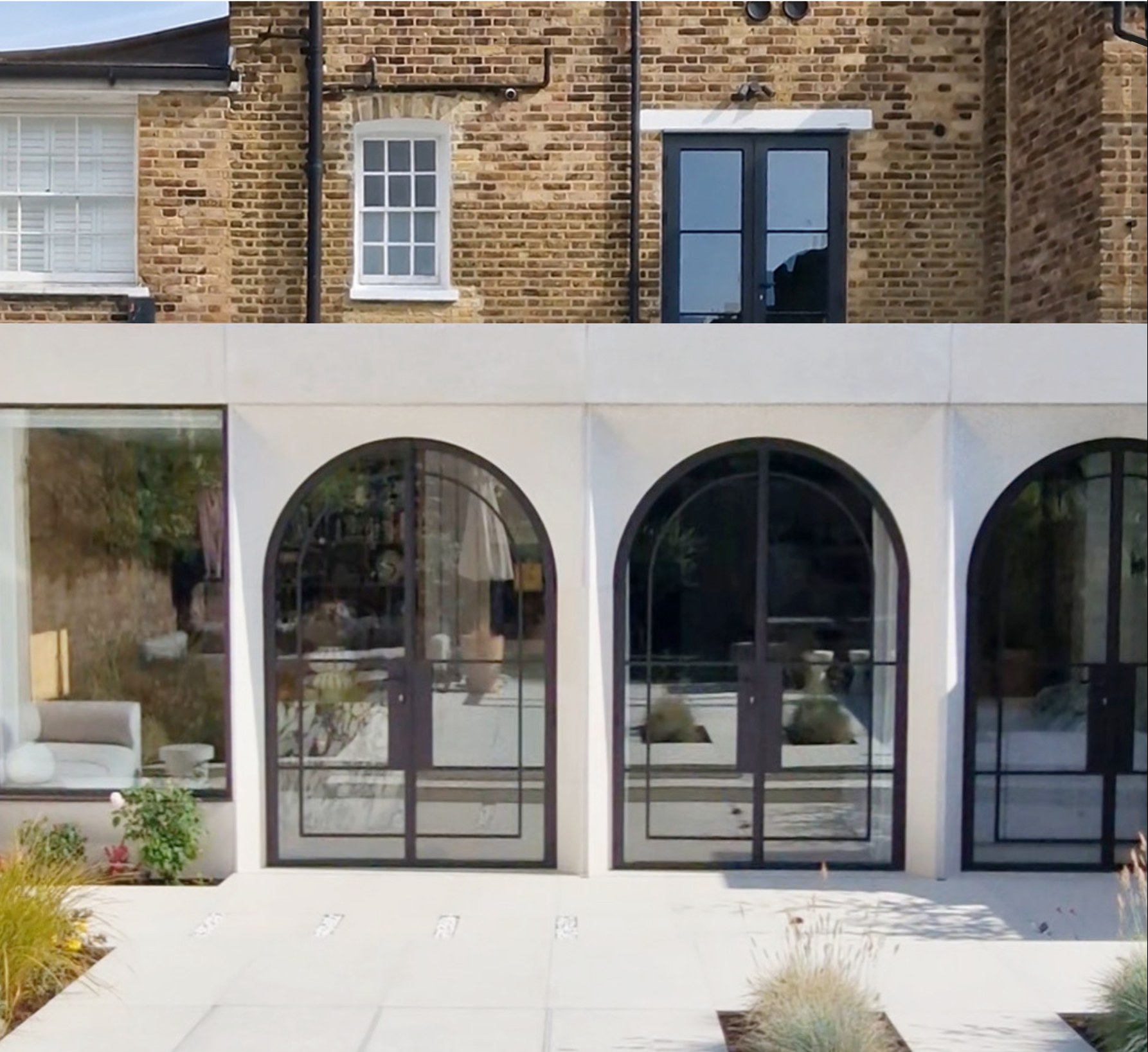 Basement refurbishment and extension with arched steel doors in Hackney