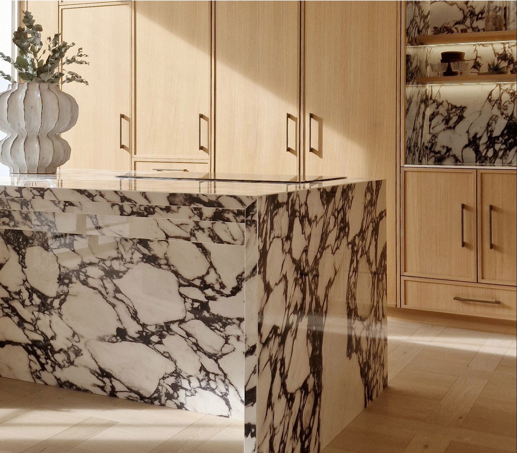 Bespoke oak and marble kitchen in Hackney